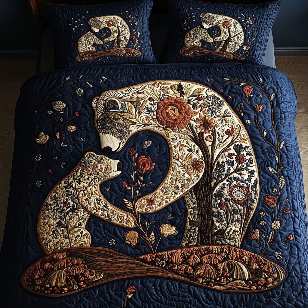 Forest Family quilted 3-piece bedding set on a made bed with two matching pillow shams