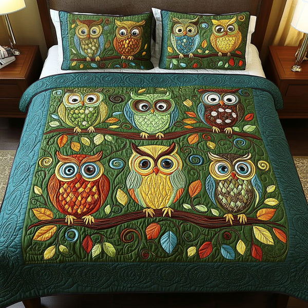 Forest Gaze quilted 3-piece bedding set on a made bed with two matching pillow shams