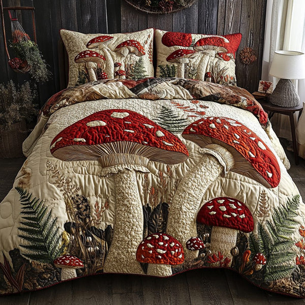 Forest Giants quilted 3-piece bedding set on a made bed with two matching pillow shams