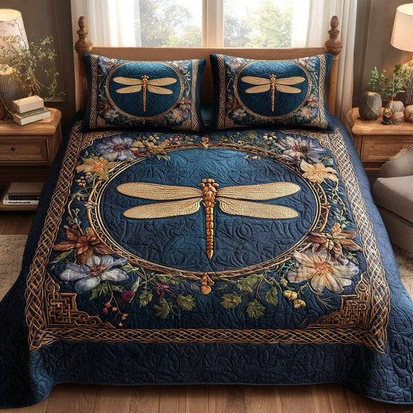 Forest Gleam quilted 3-piece bedding set on a made bed with two matching pillow shams