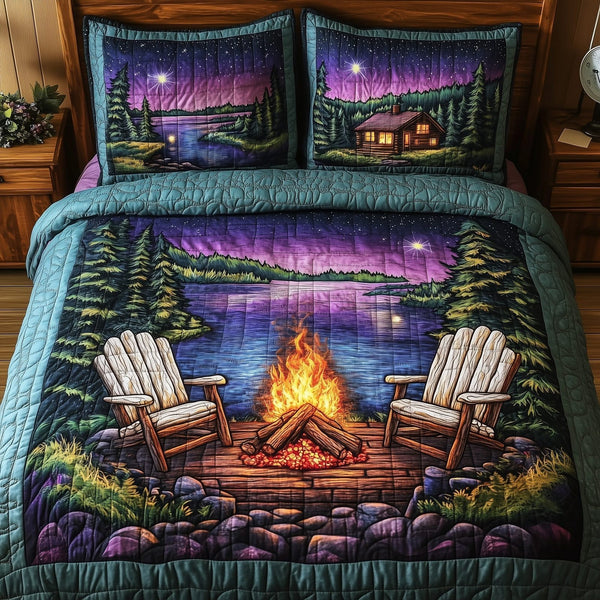 Forest Glow quilted 3-piece bedding set on a made bed with two matching pillow shams