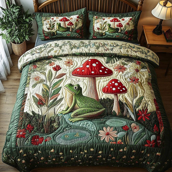 Forest Glow quilted 3-piece bedding set on a made bed with two matching pillow shams