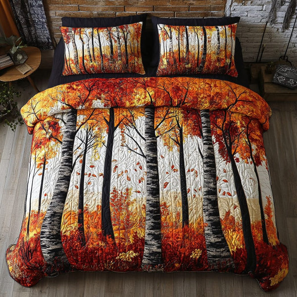 Forest Glow quilted 3-piece bedding set on a made bed with two matching pillow shams
