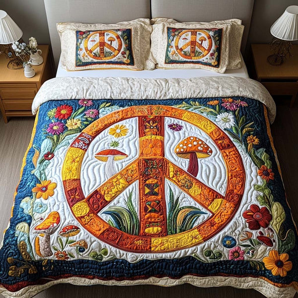 Forest Glow quilted 3-piece bedding set on a made bed with two matching pillow shams