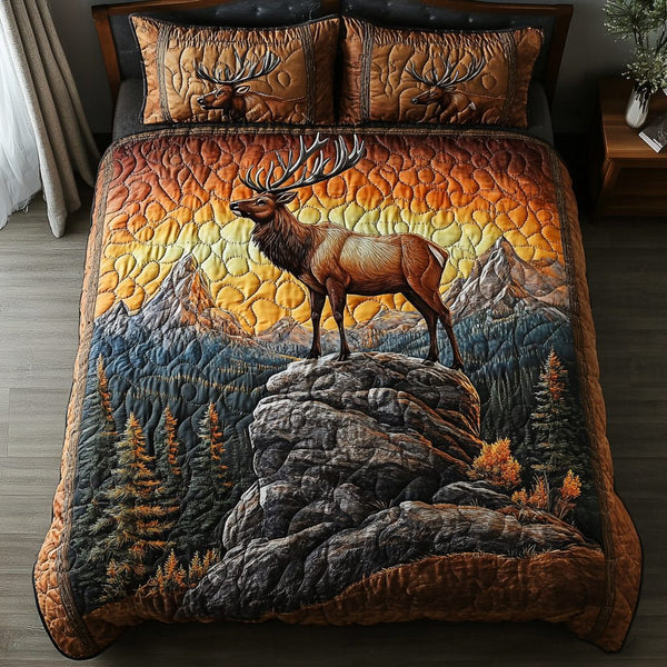 Forest Grace quilted 3-piece bedding set on a made bed with two matching pillow shams