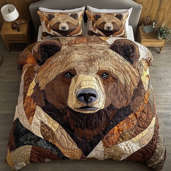 Forest Guardian quilted 3-piece bedding set on a made bed with two matching pillow shams