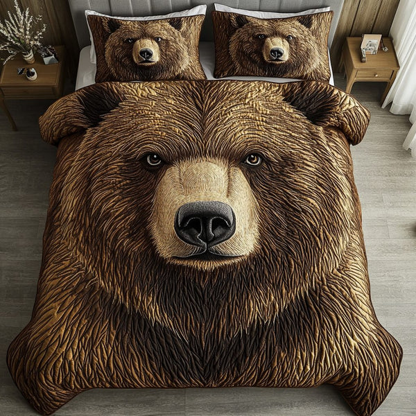 Forest Guardian quilted 3-piece bedding set on a made bed with two matching pillow shams
