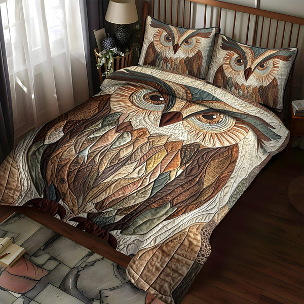 Forest Guardian quilted 3-piece bedding set on a made bed with two matching pillow shams