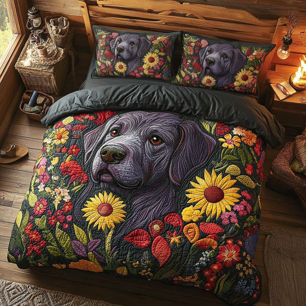 Forest Guardian quilted 3-piece bedding set on a made bed with two matching pillow shams