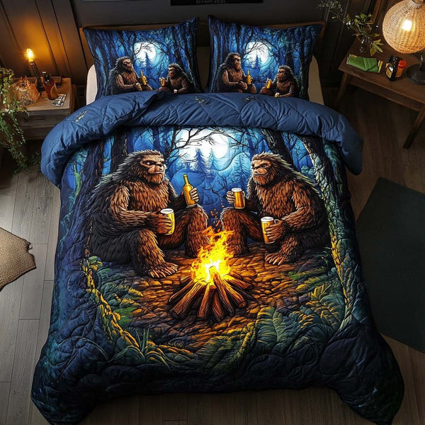 Forest Hangout quilted 3-piece bedding set on a made bed with two matching pillow shams