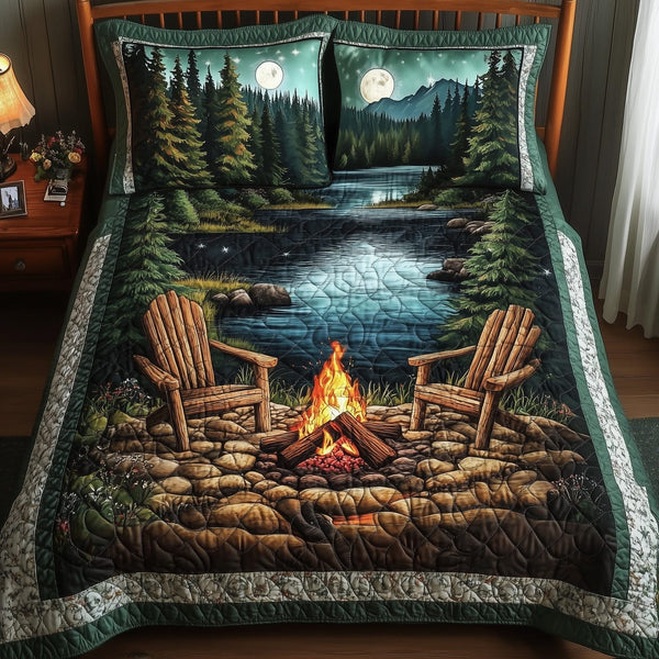 Forest Haven quilted 3-piece bedding set on a made bed with two matching pillow shams