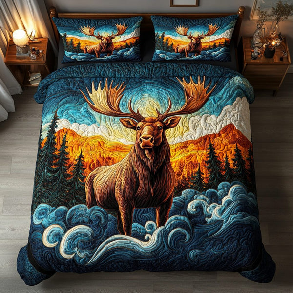 Forest Haven quilted 3-piece bedding set on a made bed with two matching pillow shams