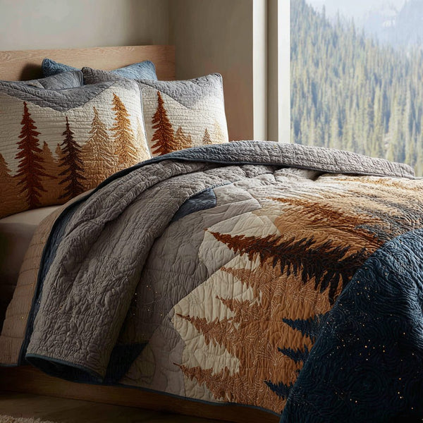 Forest Haven quilted 3-piece bedding set on a made bed with two matching pillow shams