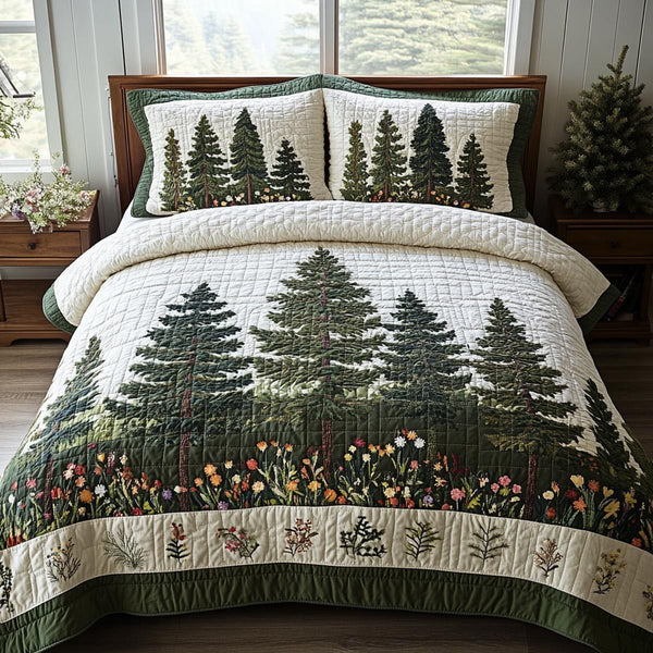 Forest Haven quilted 3-piece bedding set on a made bed with two matching pillow shams