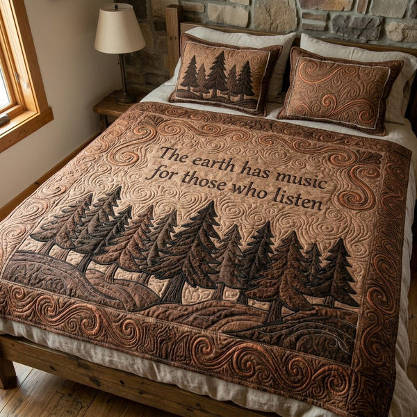 Forest Haven quilted 3-piece bedding set on a made bed with two matching pillow shams