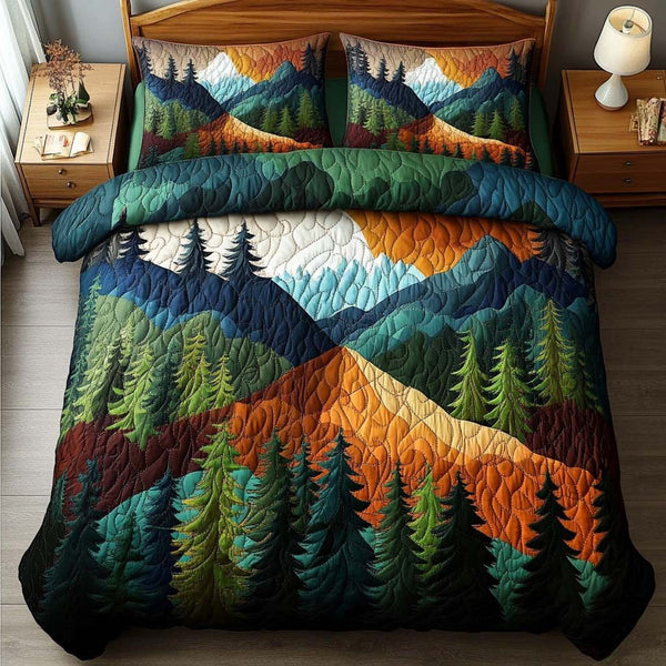 Forest Haven quilted 3-piece bedding set on a made bed with two matching pillow shams