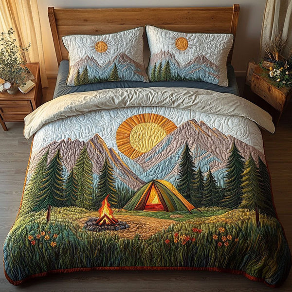 Forest Haven quilted 3-piece bedding set on a made bed with two matching pillow shams
