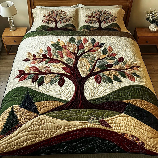 Forest Haven quilted 3-piece bedding set on a made bed with two matching pillow shams