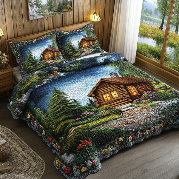 Forest Hearth quilted 3-piece bedding set on a made bed with two matching pillow shams