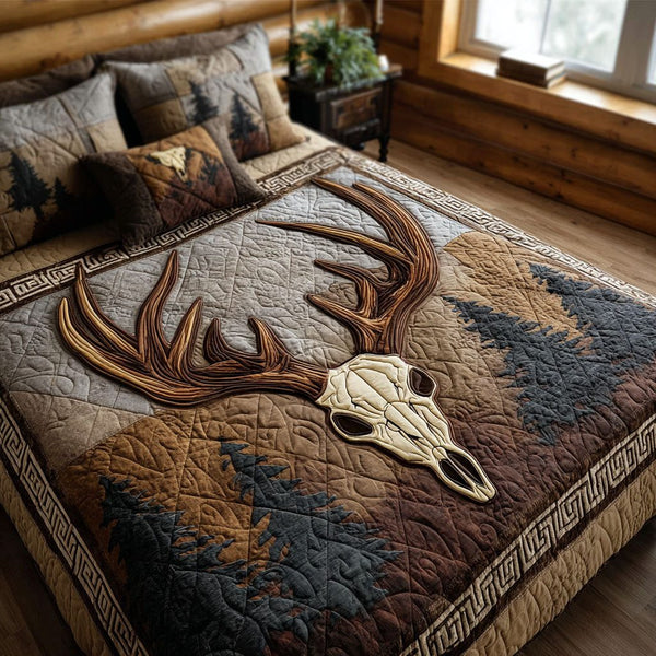 Forest Heritage quilted 3-piece bedding set on a made bed in a farmhouse bedroom