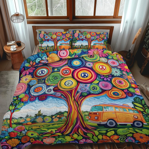 Forest Hideaway quilted 3-piece bedding set on a made bed with two matching pillow shams