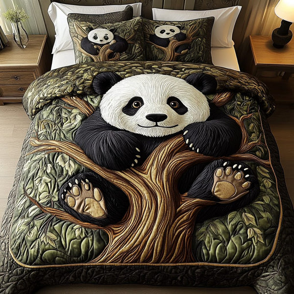 Forest Hug quilted 3-piece bedding set on a made bed with two matching pillow shams
