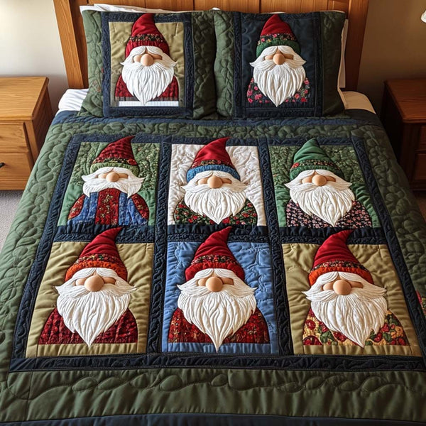 Forest Jolly quilted 3-piece bedding set on a made bed with two matching pillow shams
