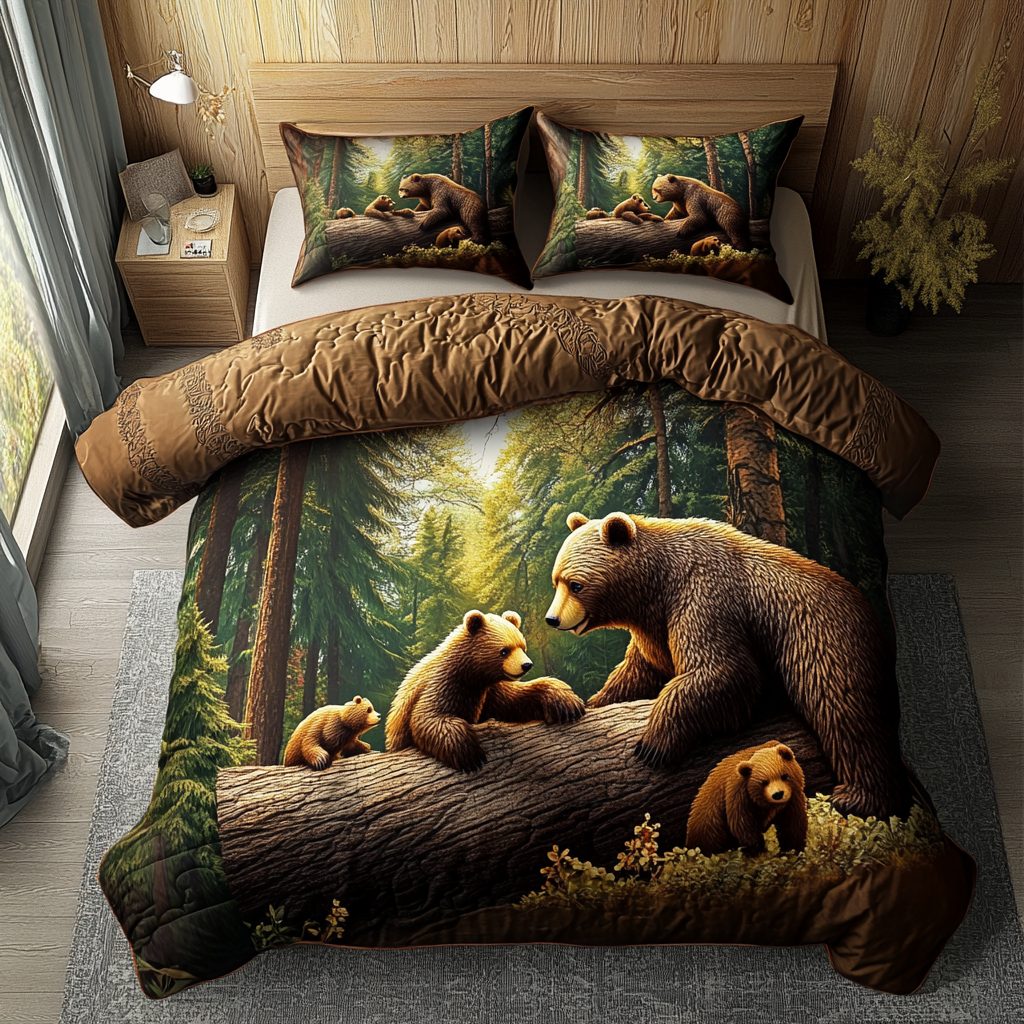 Forest King quilted 3-piece bedding set on a made bed with two matching pillow shams
