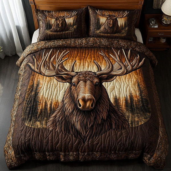 Forest King quilted 3-piece bedding set on a made bed with two matching pillow shams