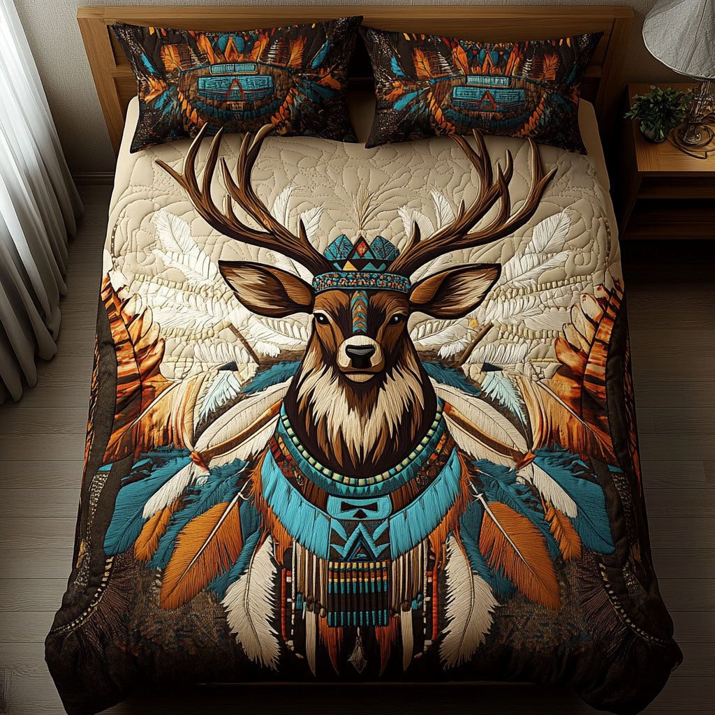 Forest King quilted 3-piece bedding set on a made bed with two matching pillow shams