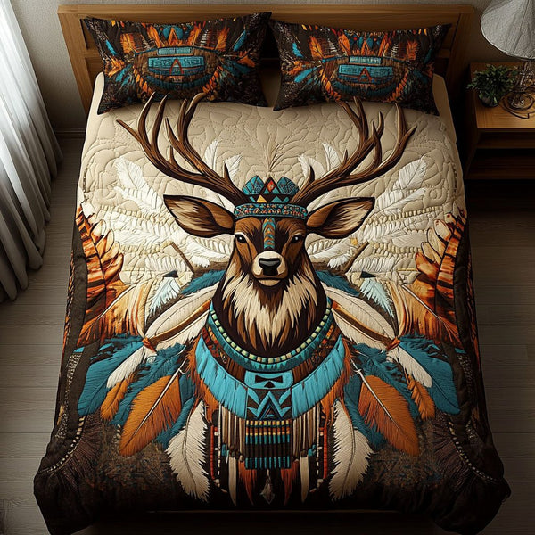Forest King quilted 3-piece bedding set on a made bed with two matching pillow shams