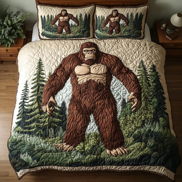 Forest Legend quilted 3-piece bedding set on a made bed with two matching pillow shams