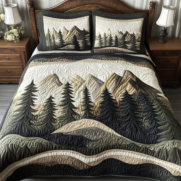 Forest Lodge quilted 3-piece bedding set on a made bed with two matching pillow shams