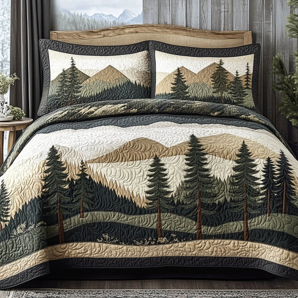 Forest Lodge quilted 3-piece bedding set on a made bed with two matching pillow shams