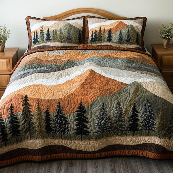 Forest Lodge quilted 3-piece bedding set on a made bed with two matching pillow shams