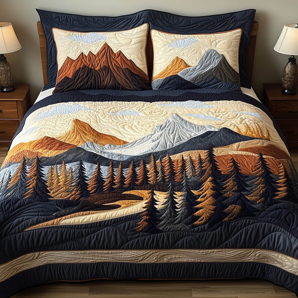Forest Lodge quilted 3-piece bedding set on a made bed with two matching pillow shams