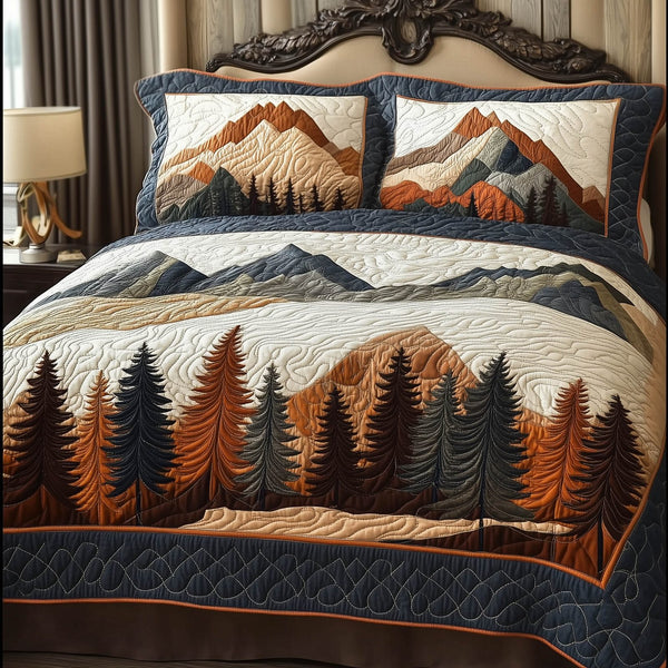 Forest Lodge quilted 3-piece bedding set on a made bed with two matching pillow shams