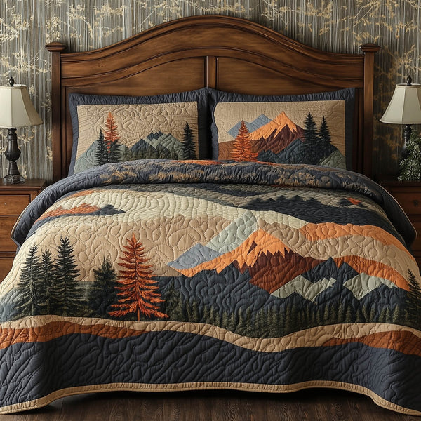 Forest Lodge quilted 3-piece bedding set on a made bed with two matching pillow shams