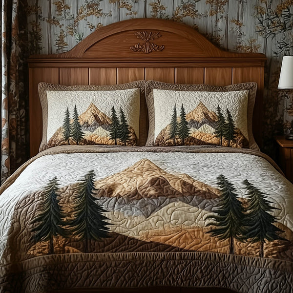 Forest Lodge quilted 3-piece bedding set on a made bed with two matching pillow shams