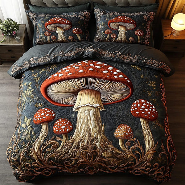 Forest Magic quilted 3-piece bedding set on a made bed with two matching pillow shams