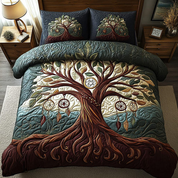 Forest Magic quilted 3-piece bedding set on a made bed with two matching pillow shams