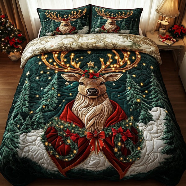 Forest Majesty quilted 3-piece bedding set on a made bed with two matching pillow shams