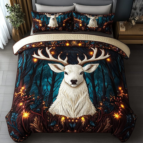 Forest Majesty quilted 3-piece bedding set on a made bed with two matching pillow shams