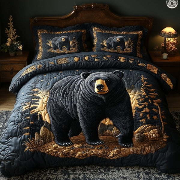 Forest Majesty quilted 3-piece bedding set on a made bed with two matching pillow shams