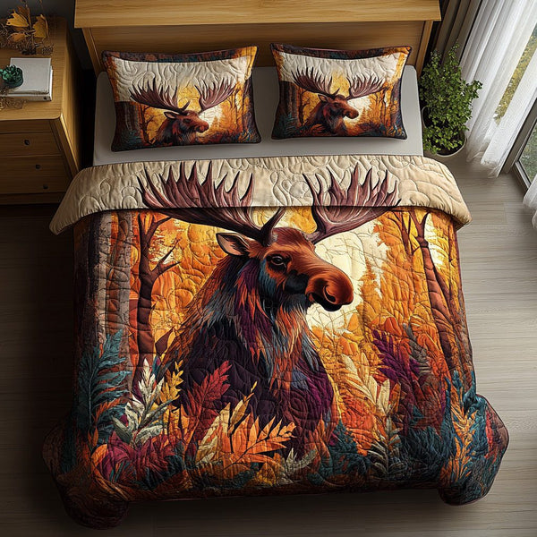 Forest Majesty quilted 3-piece bedding set on a made bed with two matching pillow shams