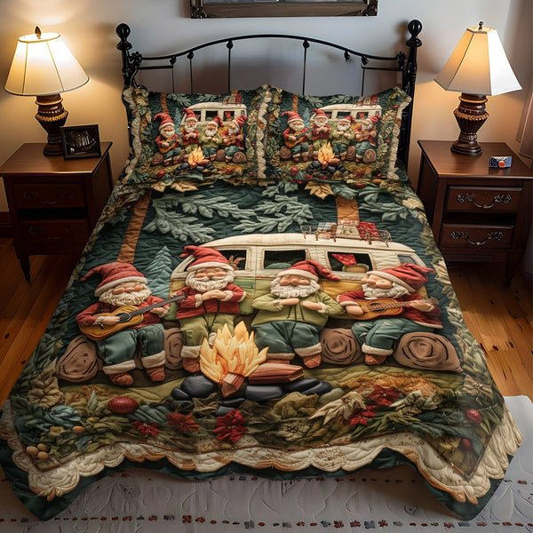 Forest Melodies quilted 3-piece bedding set on a made bed with two matching pillow shams