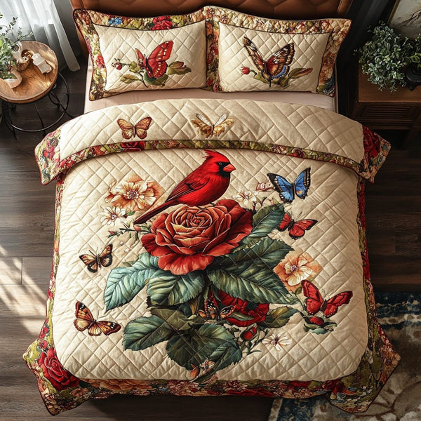 Forest Messenger quilted 3-piece bedding set on a made bed with two matching pillow shams