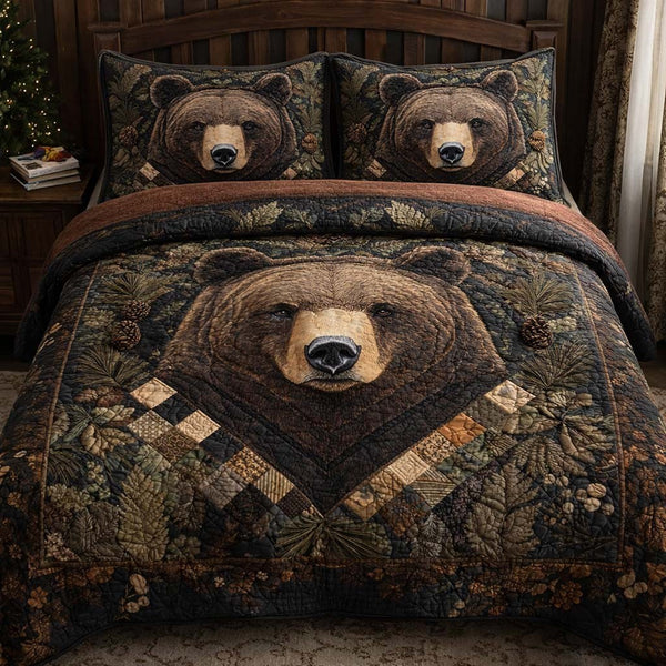 Forest Monarch quilted 3-piece bedding set on a made bed with two matching pillow shams