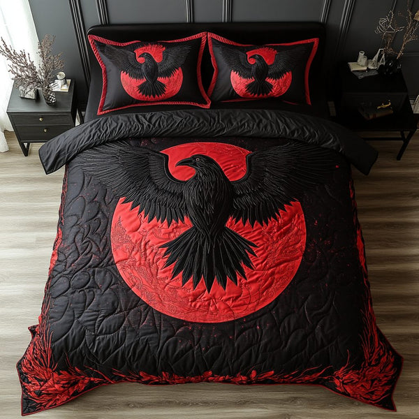 Forest Phantom quilted 3-piece bedding set on a made bed with two matching pillow shams