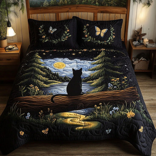 Forest Phantom quilted 3-piece bedding set on a made bed with two matching pillow shams